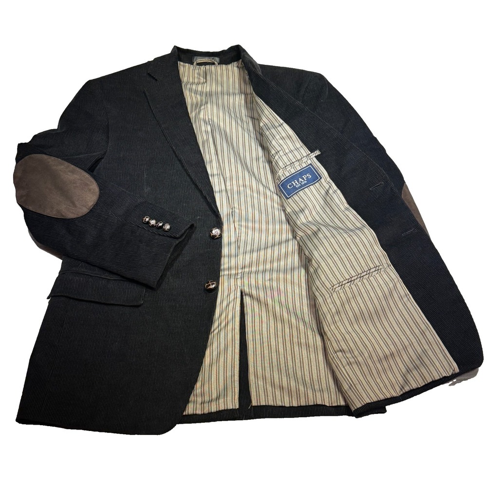 CHAPS Men's Corduroy Sport Coat Blazer Elbow‎ Patches Black Size 40R